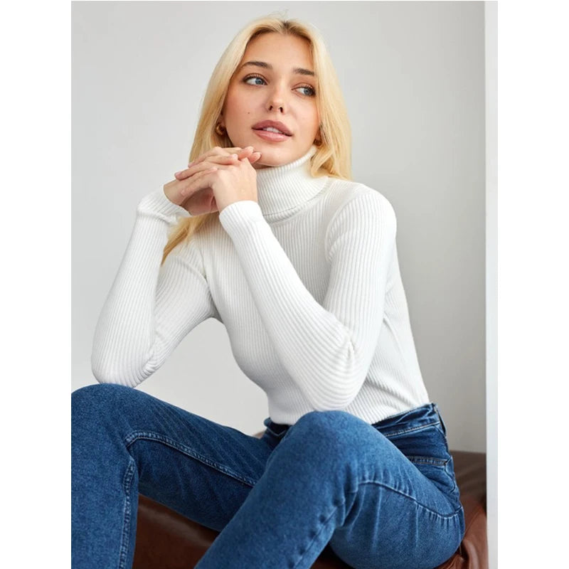 Wear Women's Turtleneck Sweater Knit Base Layer European and American Style Knitwear Turtleneck Pullover