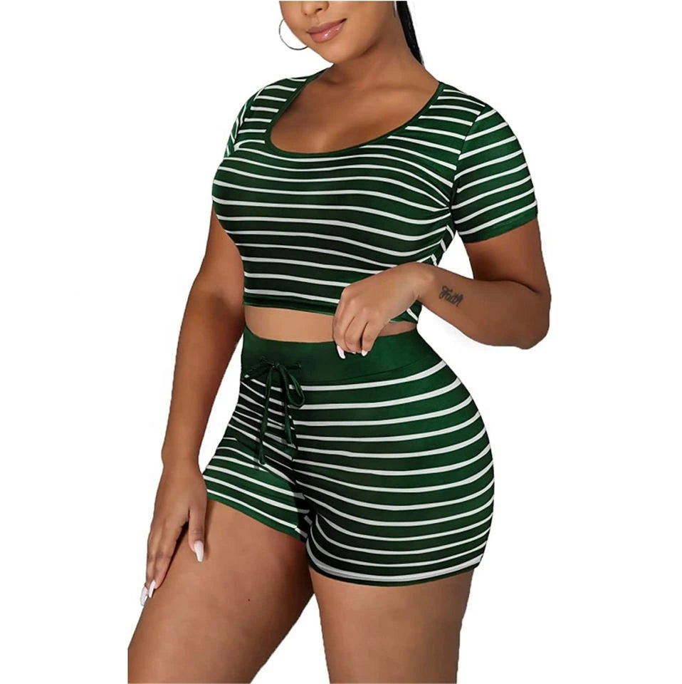 20245 New Women Short Sets Crop Top Shorts Elastic Waist Drawstring OEM Summer Suits Sets Formal Vintage Canvas Jogging Wears