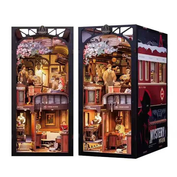 Cutebee Diy Dollhouse Miniature Bookshelf Detective Series Train Mystery Case Book Nook with Dust Cover