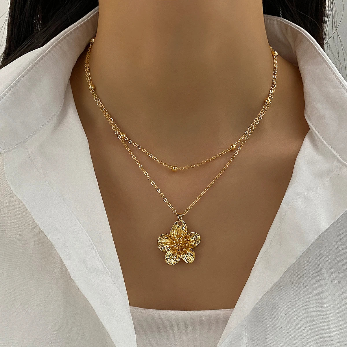 Trendy Multi Layered Flower Pendant Necklace for Women Jewelry Wholesale
