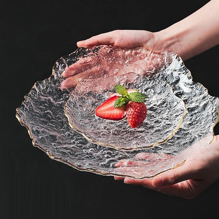 Exquisite European Style Glass Dinner Plates Golden Edge for Household Use Wedding Occasions Qiaoqi Brand Hebei Origin