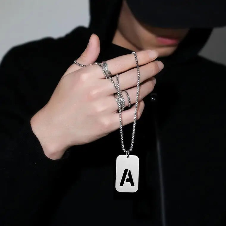 Trendy Hollow Initial Letter Name Necklace Silver Stainless Steel 26 Alphabet Pendant Necklace for Mens Women Jewelry