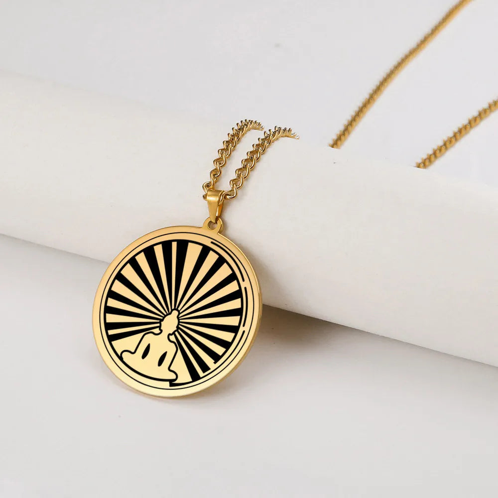 Wholesale Religious Gold Plated Stainless Steel Buddha Pendant Necklace with Link Chain Peace Design Imitation Pearl Cheap Price