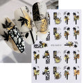 3D Fall Nail Stickers Gold Leaf Cartoon Character Flower Line Transfer Decals Nail Adhesive Sliders Manicure Autumn Decorations