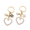 HOT Heart Pendant Keychain Black White Camellia Pearl Pendant Women Purse Handbag Accessories Trendy Car Keyring Travel Gift
