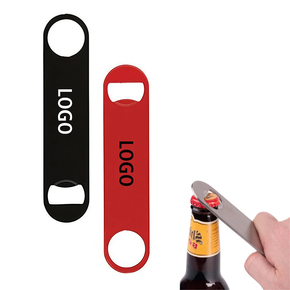 Custom Logo Bartender Portable Flat Stainless Steel Bar Blade Bottle Opener for Brewery Promotions