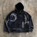 Men's Gothic Vintage Distressed Metal Print Hoodie 100% Cotton Oversized Streetwear Sweatshirt Terry Fabric for Winter