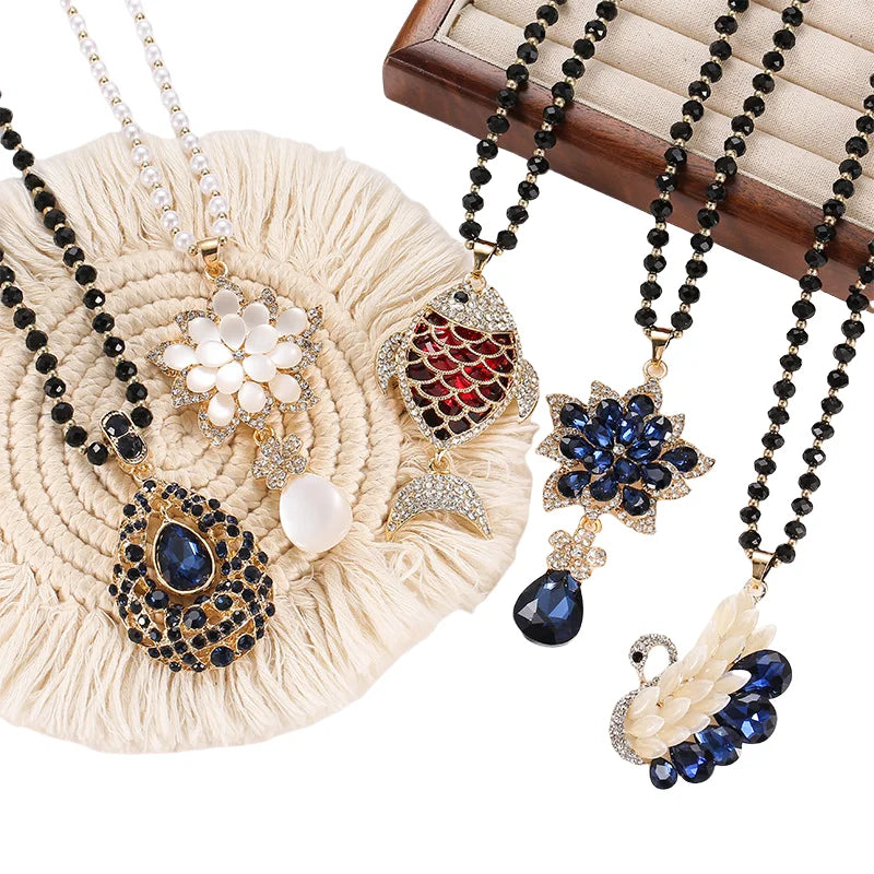 Fenyi Wholesale Alloy Jewelry Fashion Retro Unique Atmosphere Crystal Long High-end Pendant Necklace Sweater Chain for Women