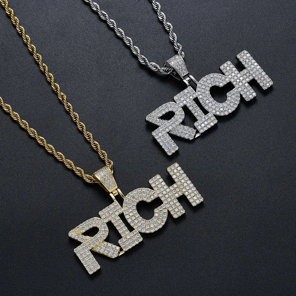 Wholesale Bling Bling Jewelry Hip Hop Cubic Zirconia Iced Out Men Rich Pendant Necklace