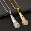 Newly Design Microphone Shaped Pendant Hip-hop Stainless Steel Gold Plated Zircon Pendant Necklace for Men