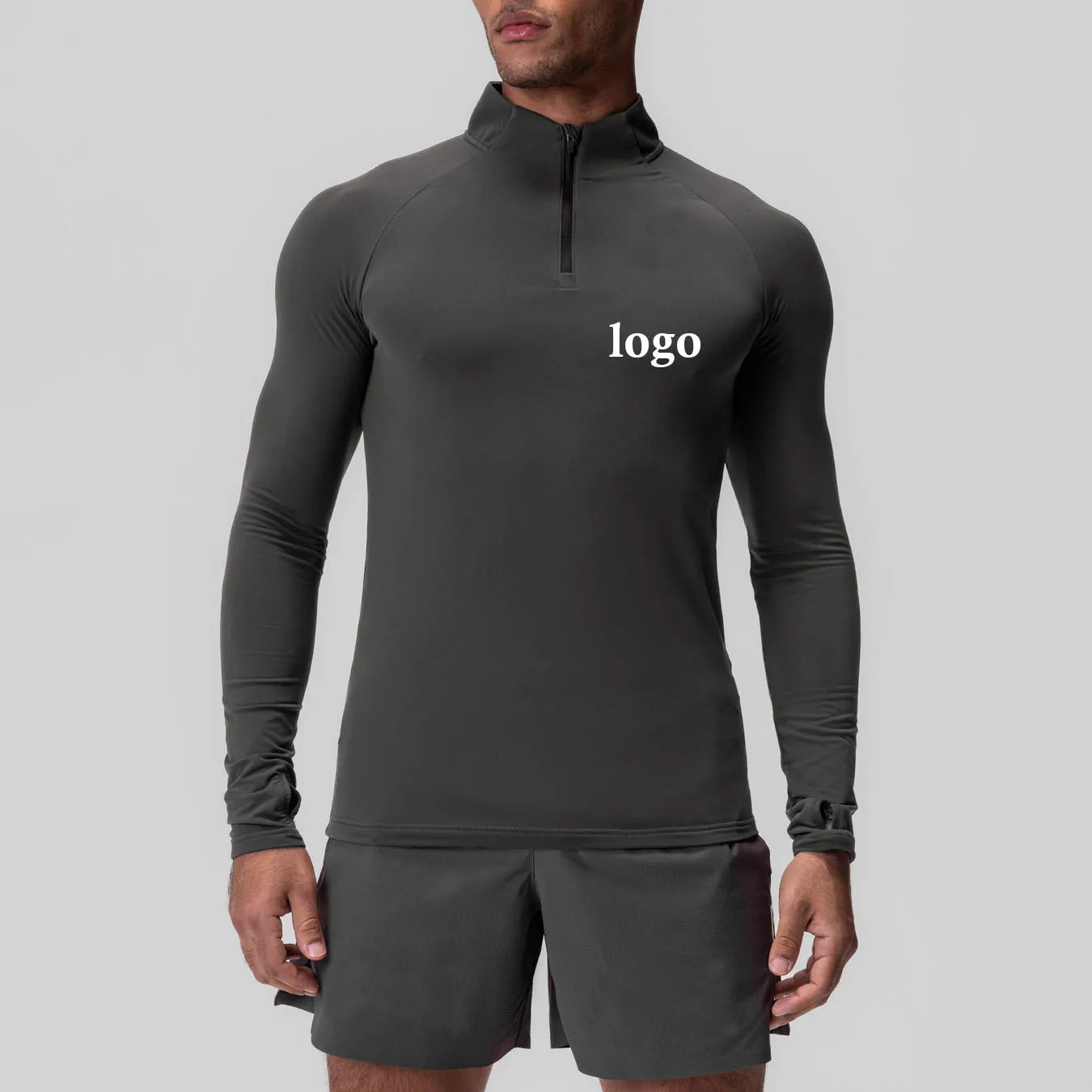Clothing Manufacturers Custom Half Zip Turtleneck Full Sleeves Tshirt Fitness Quick Dry Men's Long Sleeve Shirt With Thumb Hole