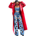 Women's Western Stretchy Denim Pants - New Cut-Out Embroidered Heart Straight-Leg