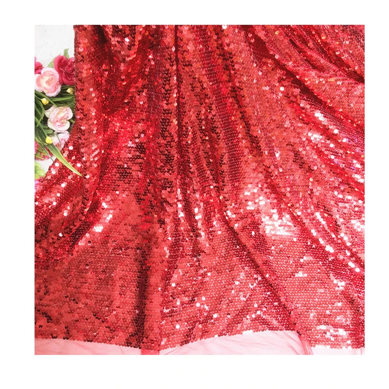 3mm Mermaid Embroidery Glitter Printed 5mm Sequin Lace Mesh Net for Party Dress Home Decoration Sequin Fabric