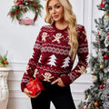 Autumn Winter Knit Pullover Round Collar Women's Sweater Top  Pullovers Plus Size Christmas Ladies Sleeve Gingerbread  Sweaters