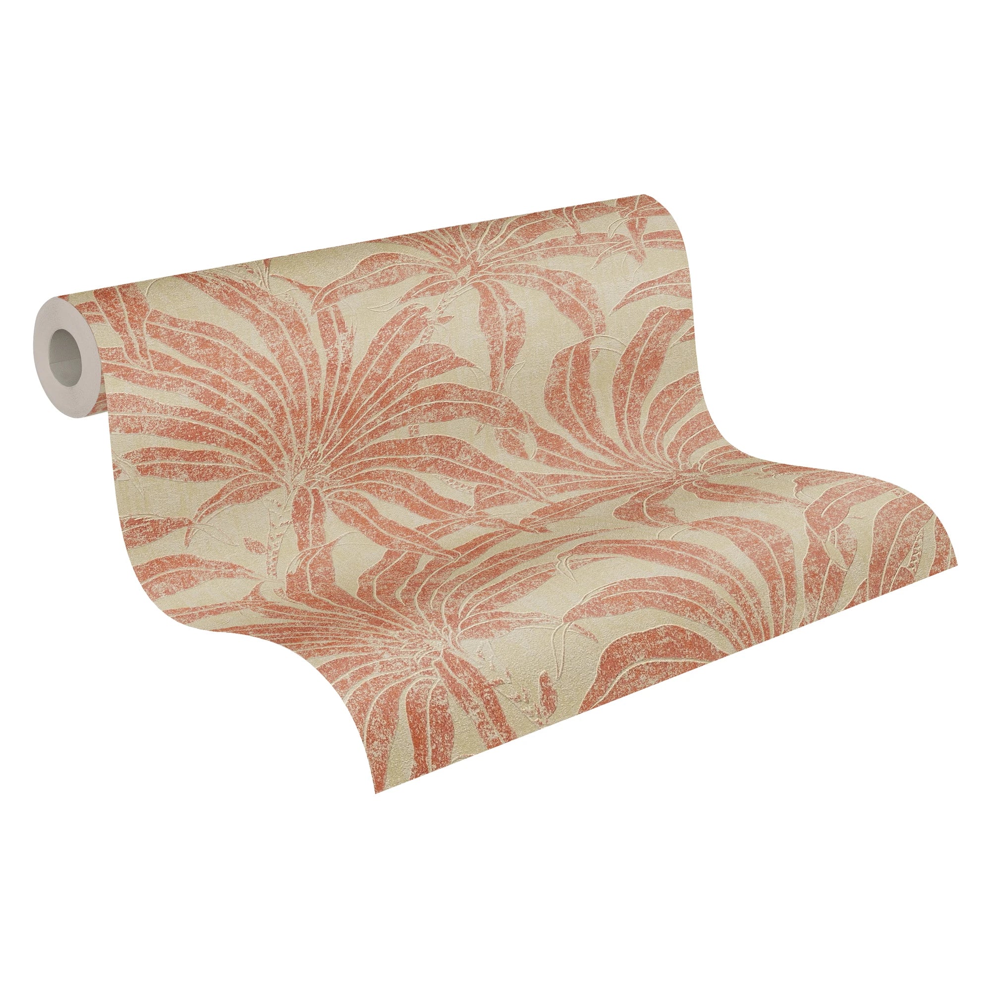 Modern Floral Jungle Walls Wallpaper Rolls-Non Woven Vinyl-Beige Red Orange-Made in Germany-Hotel & School Use-10.05x0.53m