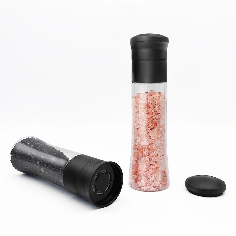 340ml Plastic PET Spice Shaker Bottle Black PC Grinding Lid Himalayan Salt Pink Salt Pepper Grinder