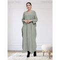 Women Fashionable Loose Fit Long-Sleeved Long Dress With Pearl Round Neck and Versatile Style