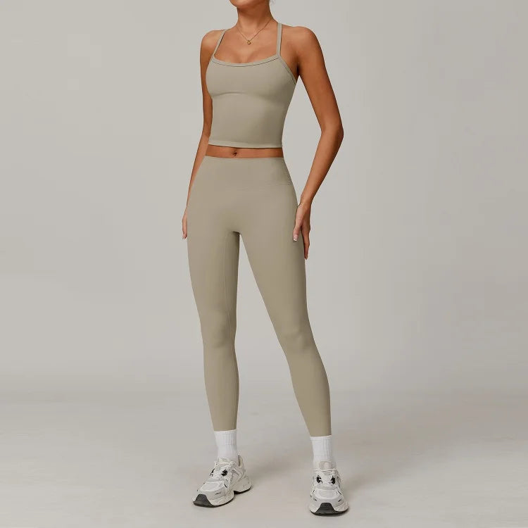Women Workout Leggings Moisture-wicking Running Sleeveless Top  Yoga Fitness Sports Wear Women Active Wear Set