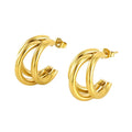 Fashion Waterproof Non Tranish Stainless Steel Stud Earrings for Women Hypoallergenic 18k Gold Plated Three Thread Hoop Earrings