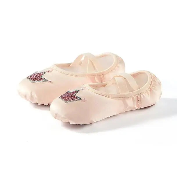 Stain Ballerina Slippers Flats Ballet Elegant Crown Ballet Stretch Cloth Shoes Dance for Women and Girls Kids