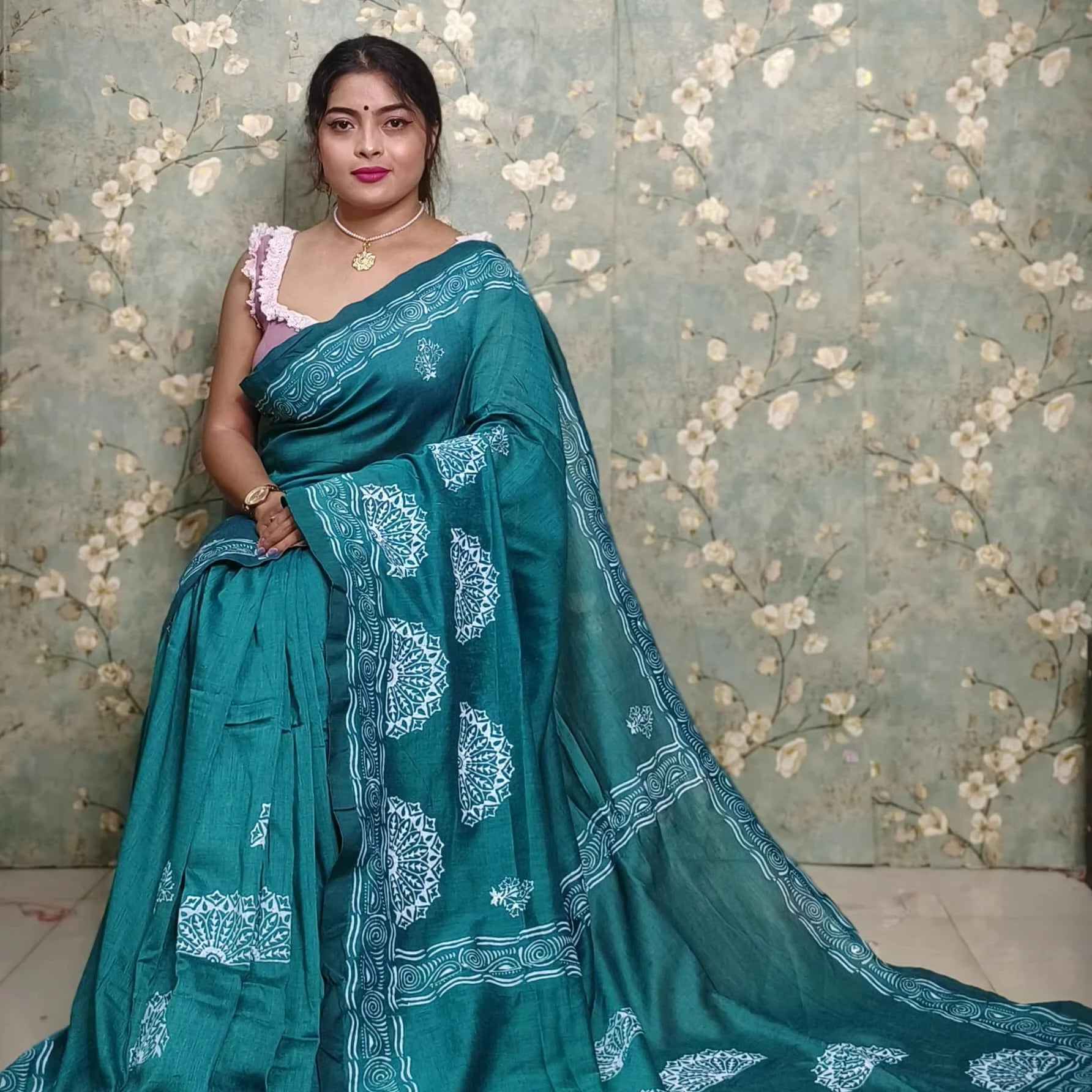 Handloom Khadi Linen Saree with Traditional Block Print Yellow Maroon Lightweight Quick Dry Party Summer Daily Wear