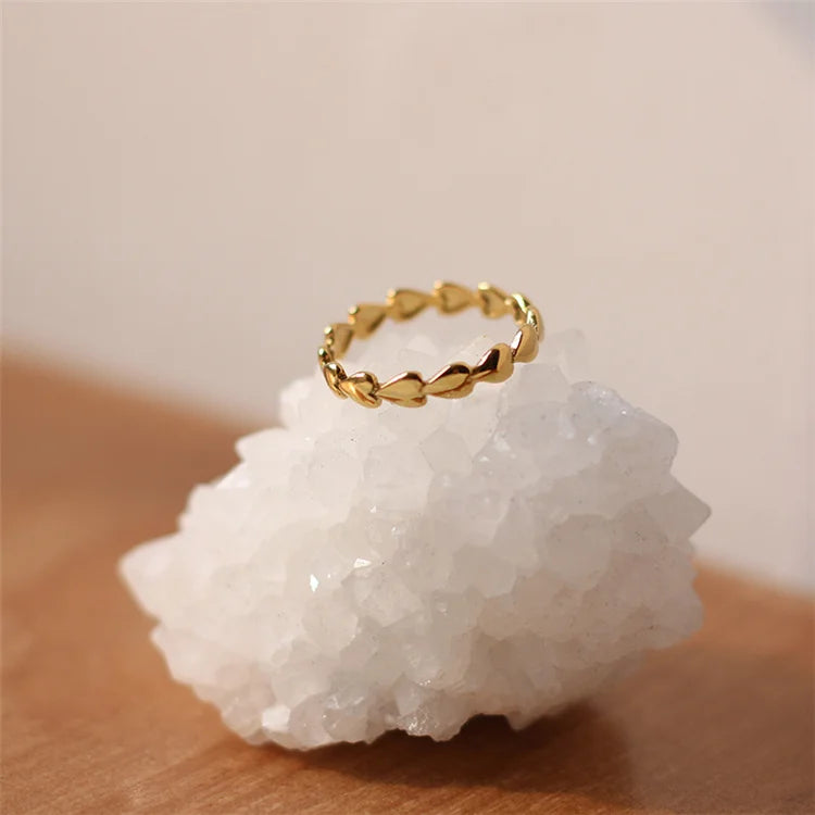 Simple Classic Small Heart Shaped Rings Stainless Steel Gold Plating Ring