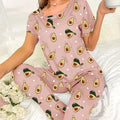 Comfortable Women Nightwear Cartoon Printed Short Sleeve Pajama Set Women's Home Sleepwear Loungewear