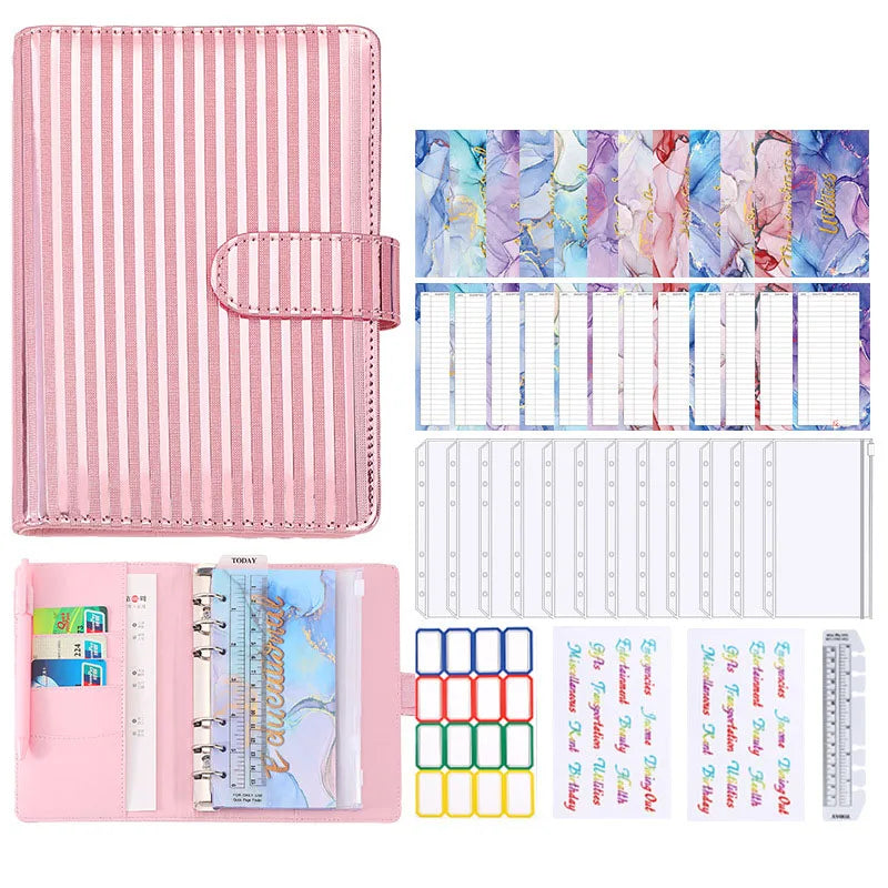 Wholesale PU Leather A6 Colorful Spiral & Loose-Leaf Budget Binder Set with Cash Envelopes Planner Notebook for Budgeting