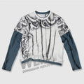 Custom Sun Faded Screen Print T-Shirt Vintage Cotton Spray Wash Mens Double Layer Long Sleeve Distressed Stone Acid Wash T Shirt