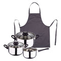 Toledo 5pc Cookware Set Induction Compatible + Dark Grey 100% Cotton Kitchen Apron 75x80cm One Size SMART MasterPRO