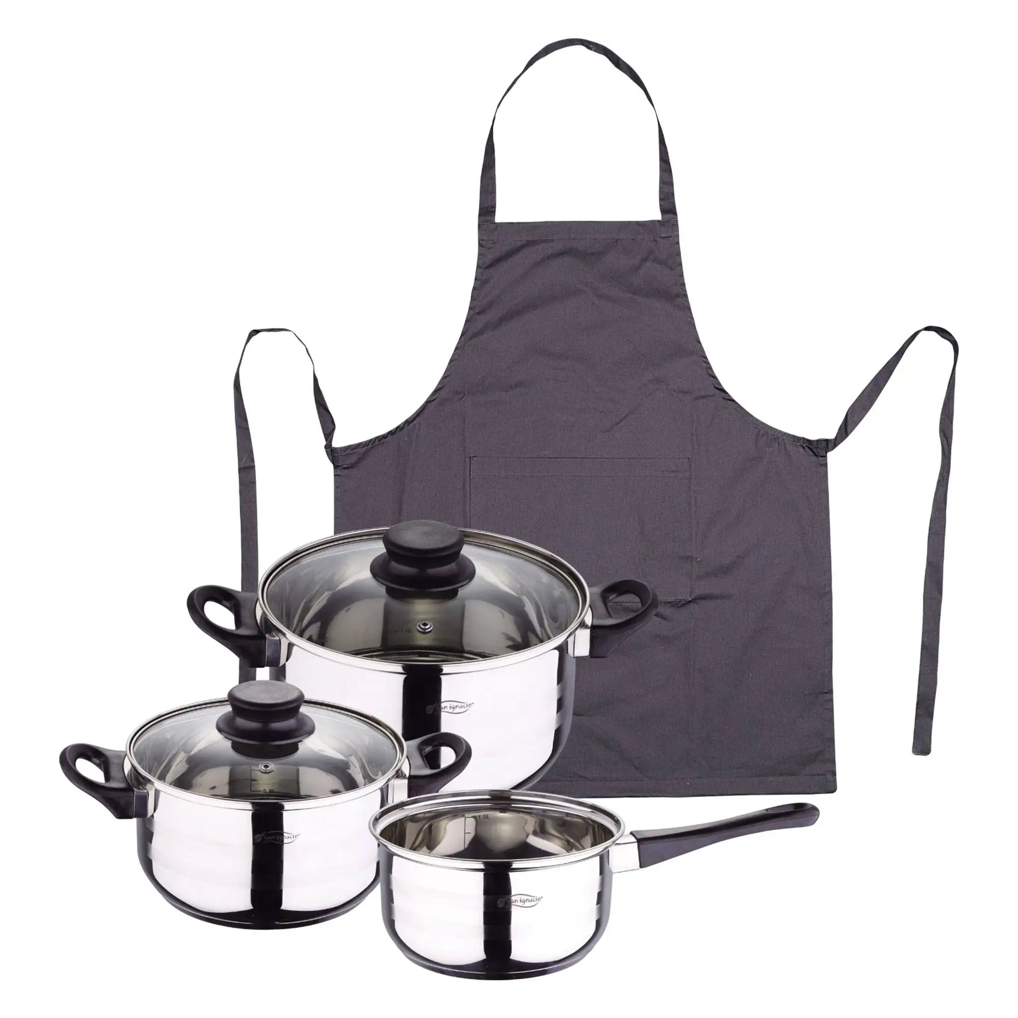 Toledo 5pc Cookware Set Induction Compatible + Dark Grey 100% Cotton Kitchen Apron 75x80cm One Size SMART MasterPRO