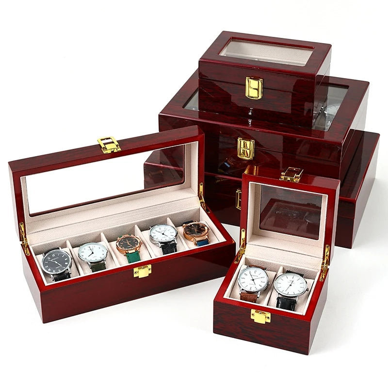 2/3 Slots Luxury Wood Watch Box Display Organizer Wood Design Metal Jewelry Storage Boxes Holder Large Glass Top Wood Watch Box