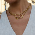 J&D Modern Minimalist 18K Gold Plated Stainless Steel Knot Wrapped OT Buckle Necklace for Women