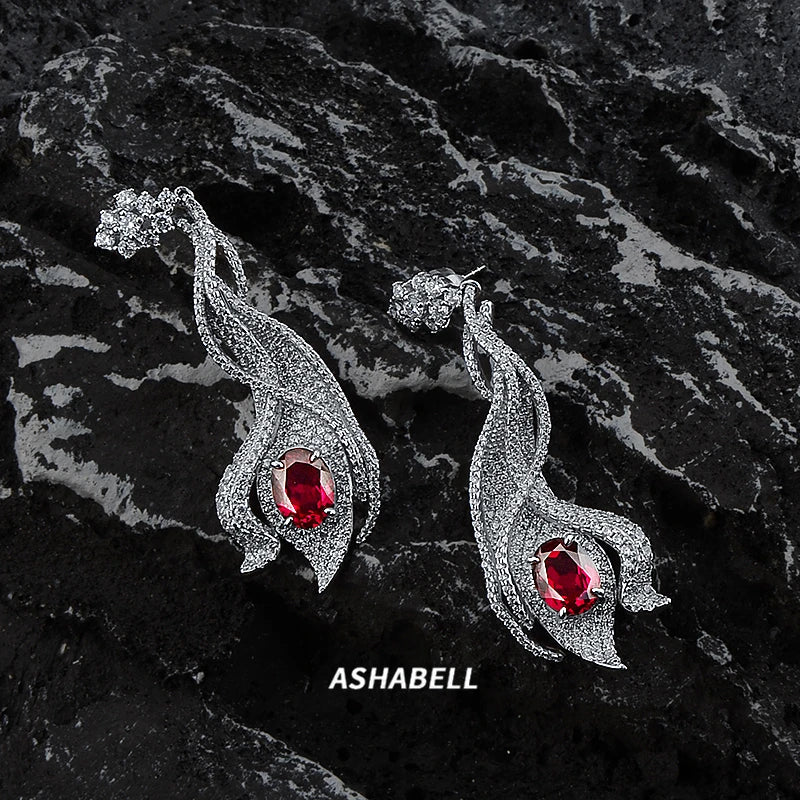 Luxury Vintage 925 Sterling Silver Ruby Earrings 5A Zircon Bridal Earrings Women Wedding Birthday Gifts