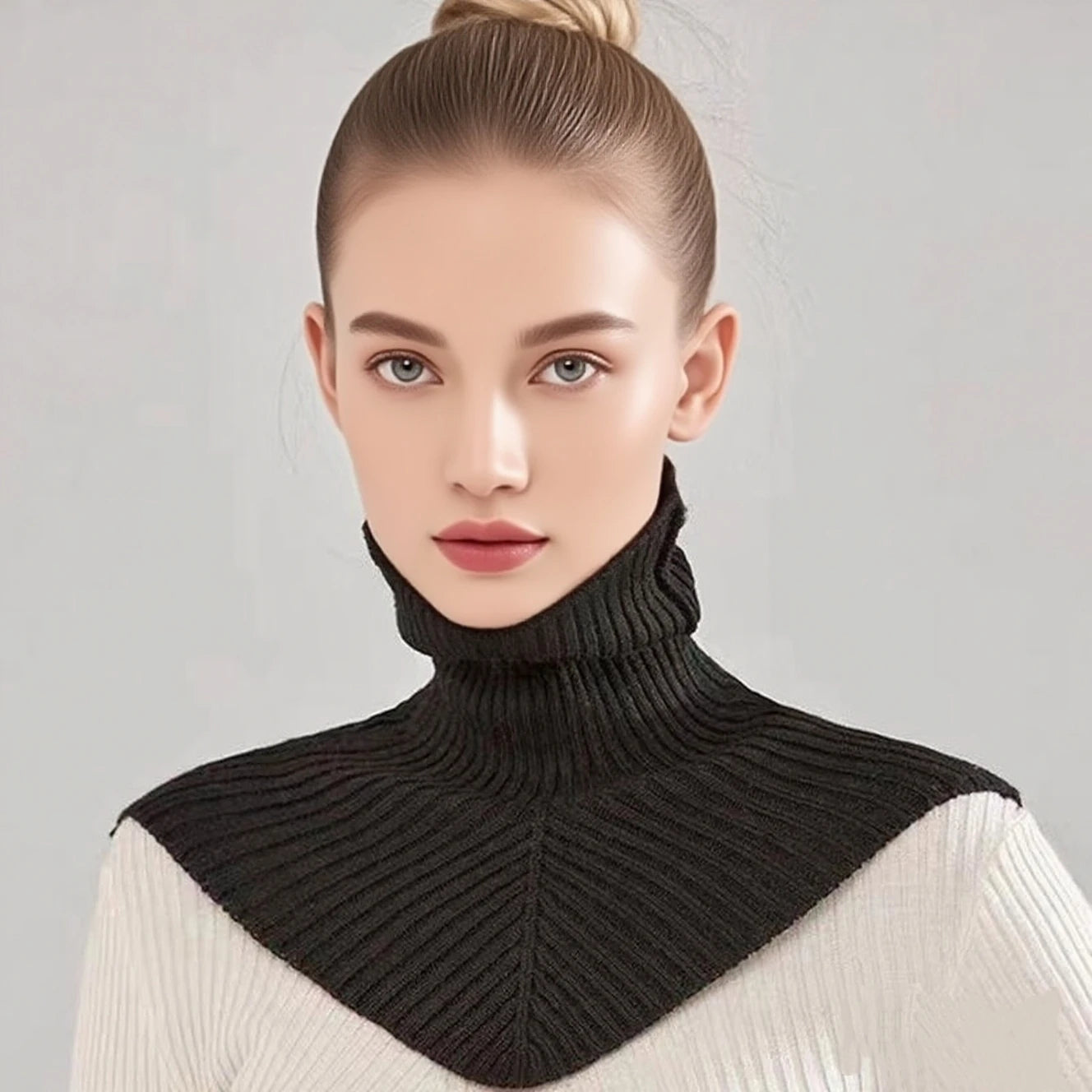 LMLAVEN Women's Warm Turtleneck Neck Warmer Detachable Winter Windproof Four-Way Stretch Scarf Knitted Cotton False Collar