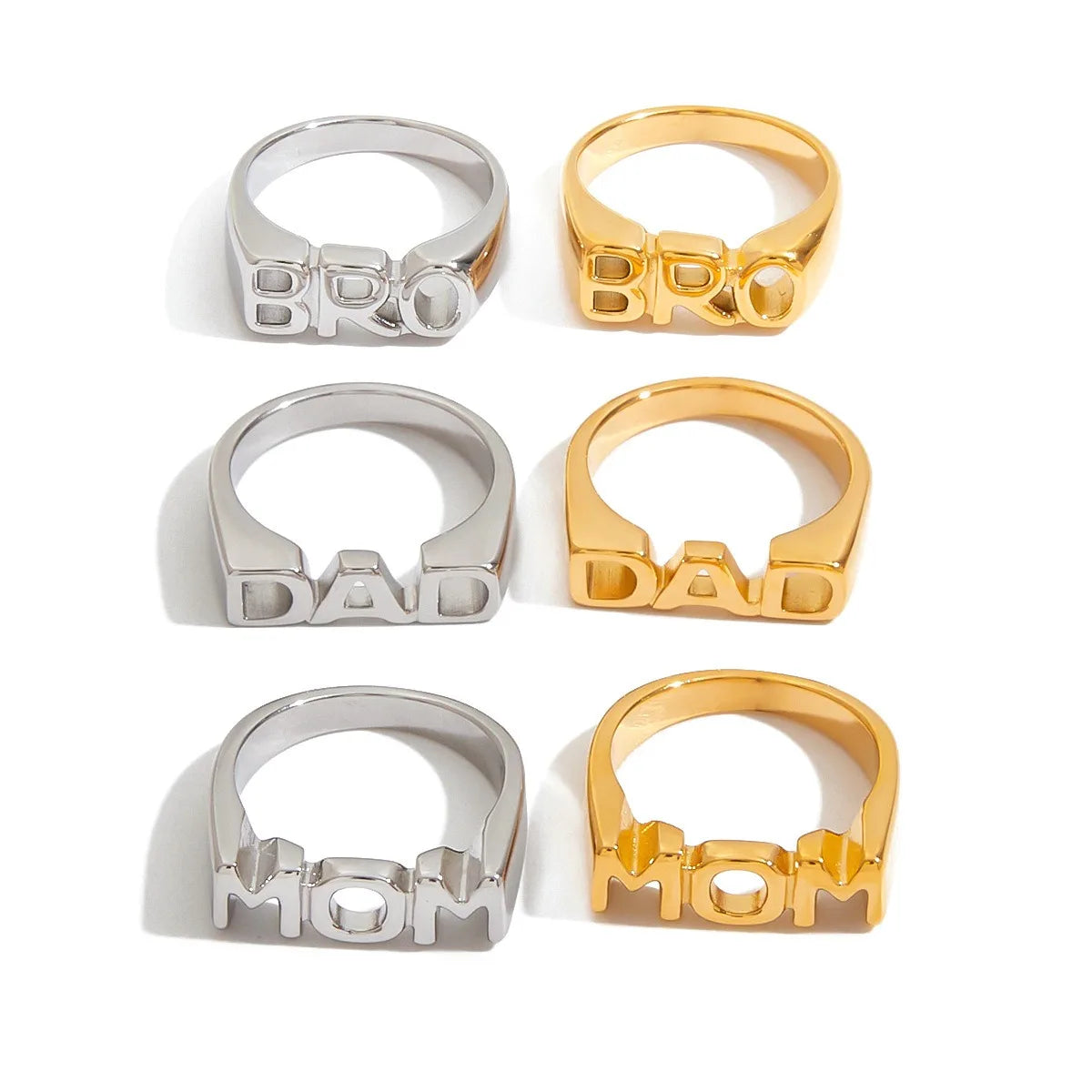 Minimalist Stainless Steel Signet Ring 18K Gold Plated Lovely Family Father's Day Dad Mom Brother Trendy Gift for Party MegaBDM