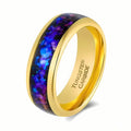 POYA Unisex Vintage 8mm Gold Blue Purple Galaxy Sandstone Inlay Tungsten Carbide Wedding Band Classic Christian Gift Jewelry MegaBDM