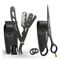 Barber Hair Scissors and Straight Razors for Men Matte Black Plastic Handle Stainless Steel Blades Ultra Sharp