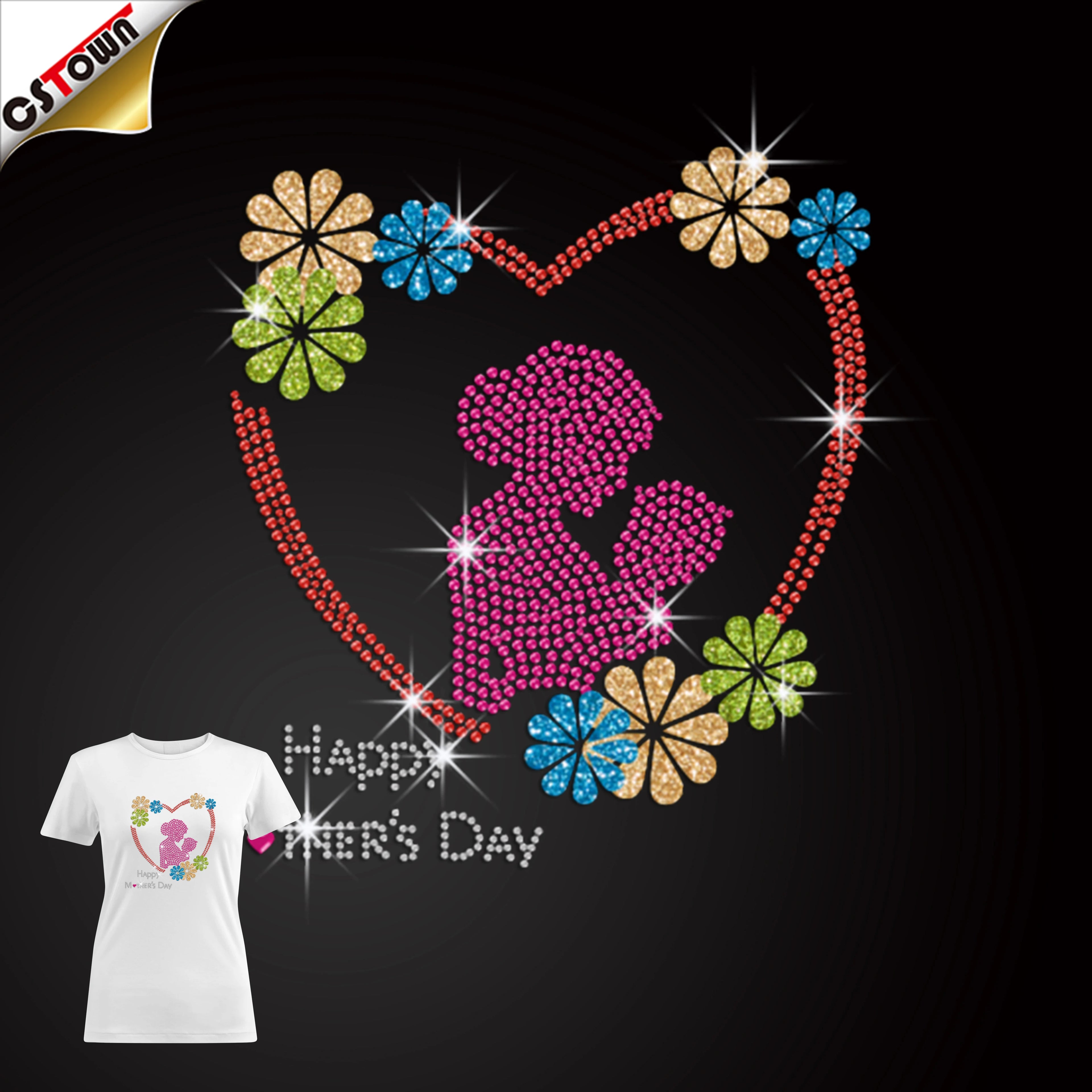 Verified Suppliers Mother Day Rhinestone Transfer Rhinestone Iron on Custom