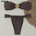 PASUXI Custom Summer Beachwear Women's Bandeau Bikini Sets Sexy Patchwork Pattern Swimwear with Custom Logo