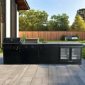Black 304 Stainless Steel Outdoor Kitchen Set: Sink Cabinet Fridge & Charcoal Griddle BBQ Grill for Garden Use