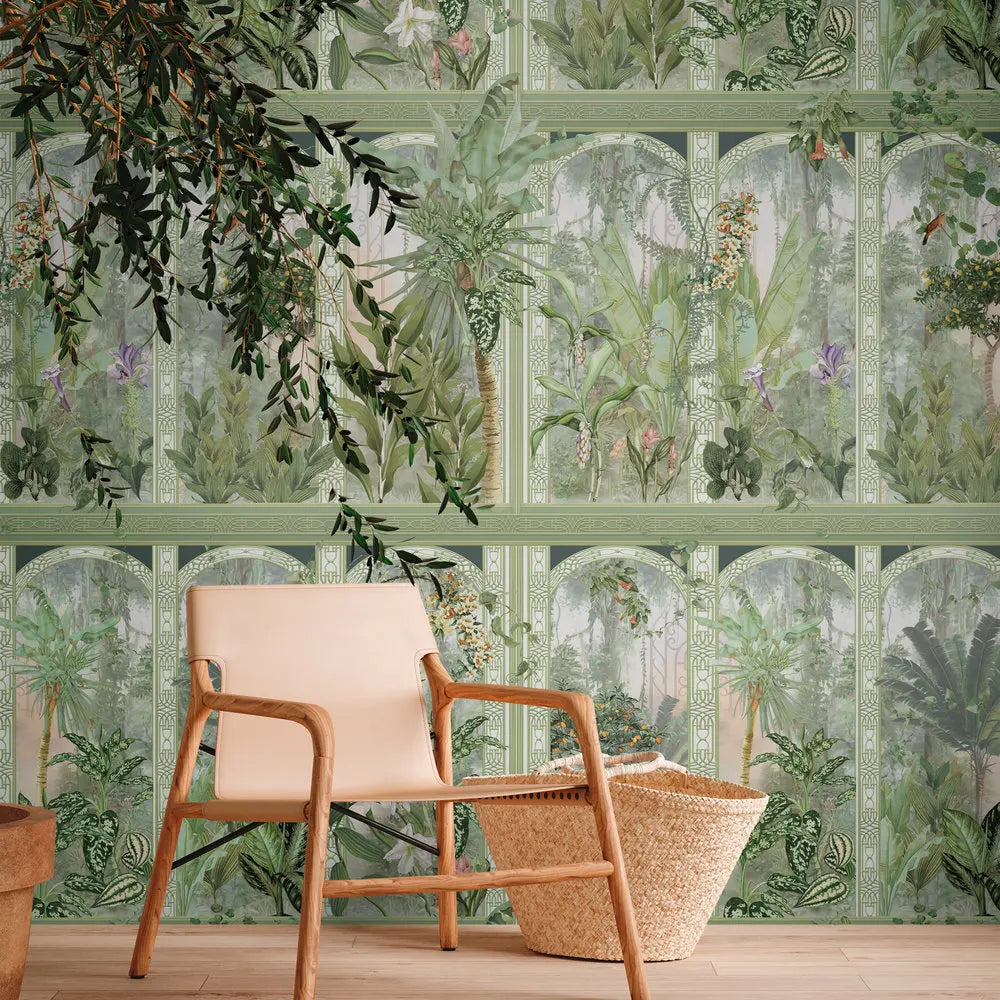 Germany Made Photo Wallpaper Murals Jungle Green Brown White Non Woven Vinyl Premium Floral Plants 2.80x1.59m Bedroom Dining
