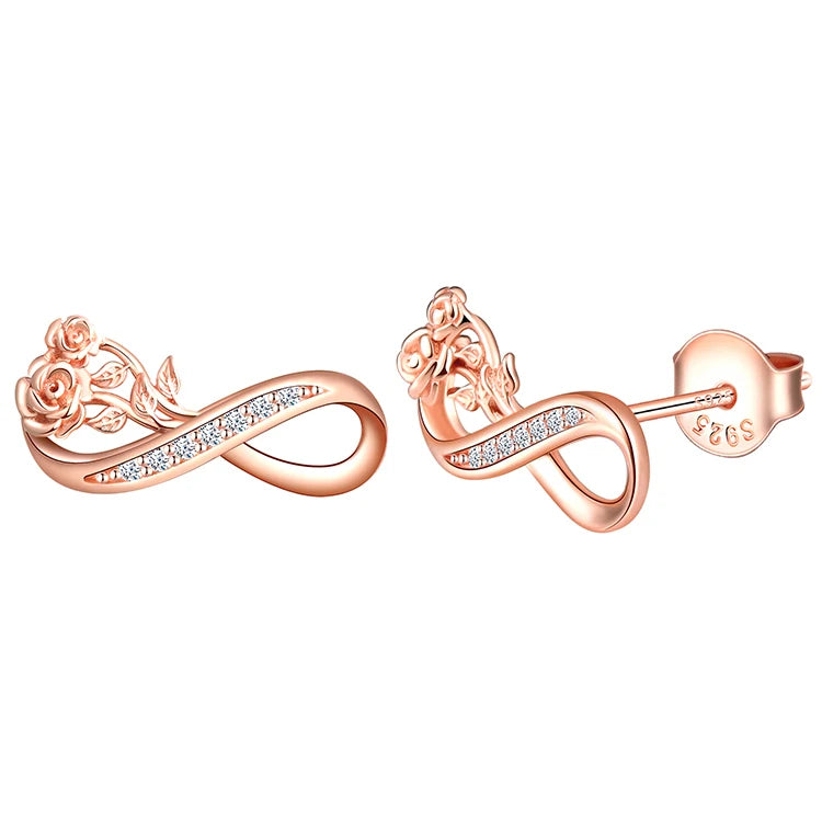 S925 Silver Rose Bouquet Zircon Setting Infinity Symbol Earring Affordable Luxury Earrings