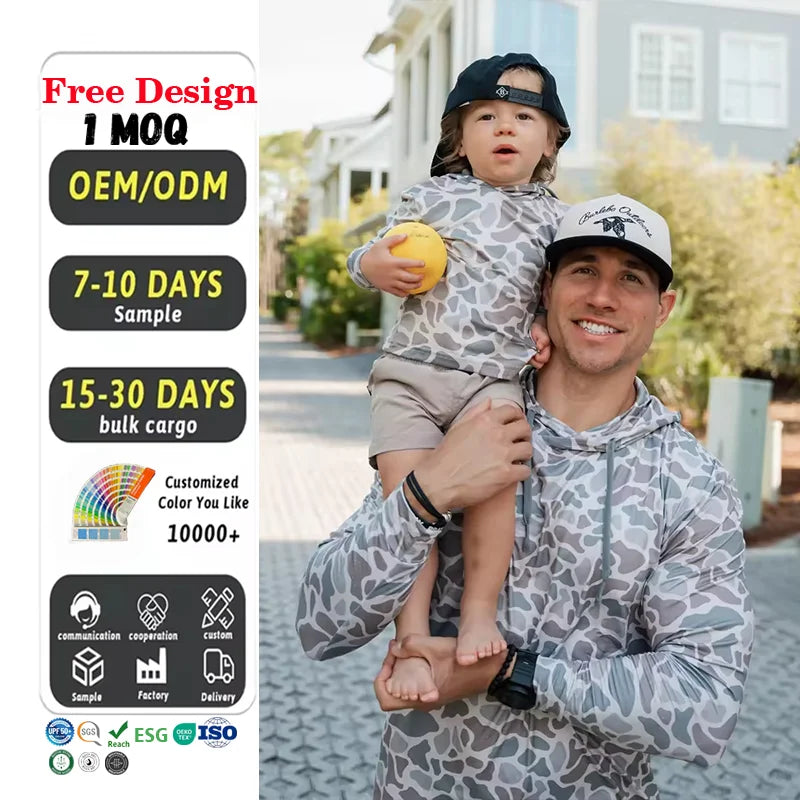 Custom Lightweight Hooded Fishing Shirt Series Design Fishing Wear Sun Protection Men's Long Sleeve Digital Camo Fishing Shirts MegaBDM
