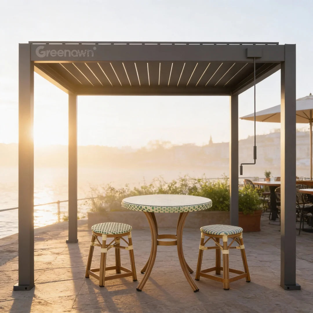 Modern Waterproof Bioclimatic Aluminum Pergola Motorized Louvered Roof System for Outdoor Garden Patio with LED Lights