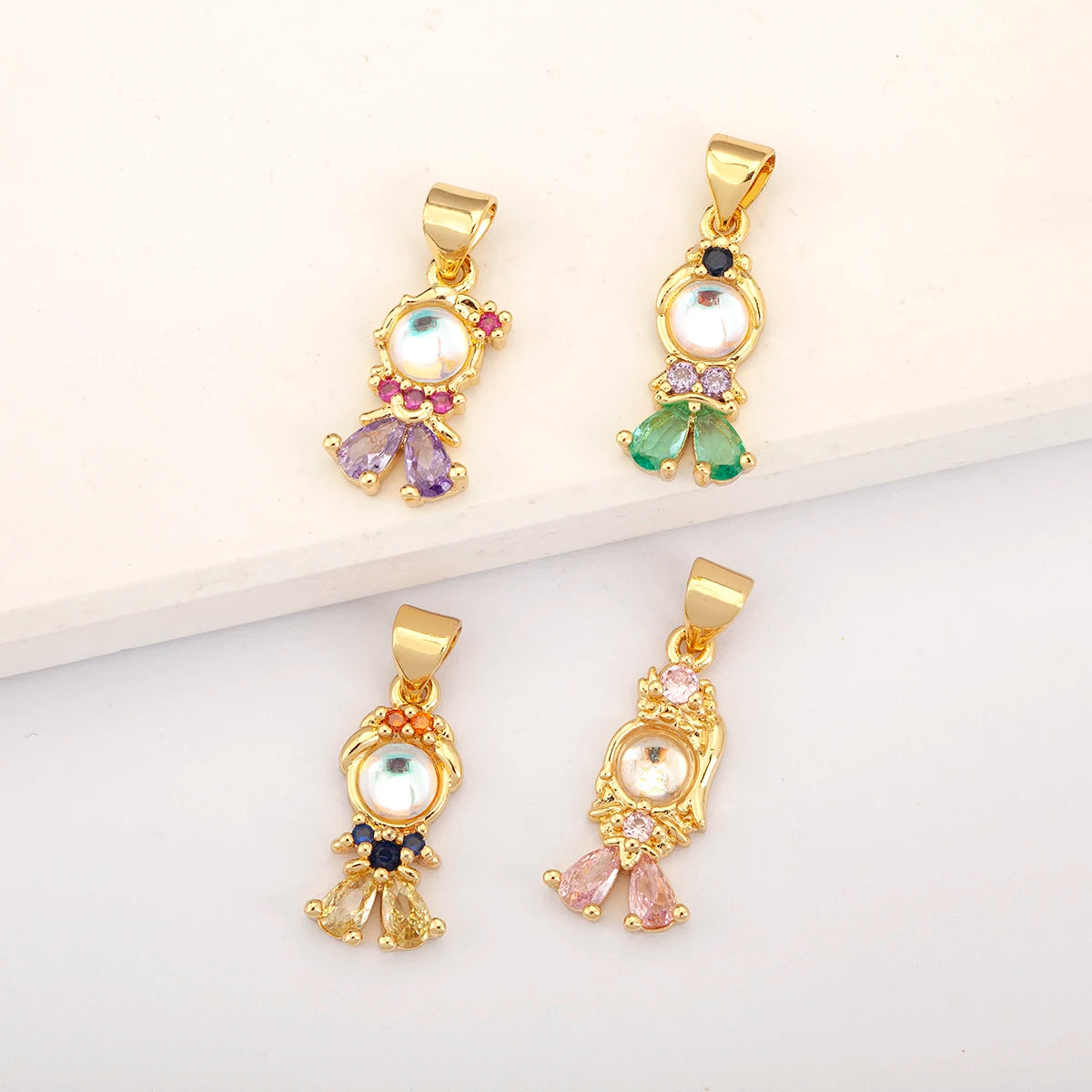 Cute Luminous Rhinestone Cartoon Boy and Girl Charms Best Friend DIY Jewelry Making Wholesale Accessories