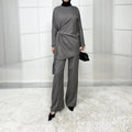 Elegant Solid Color Long Sleeve Blouse Trouser Sets Plus Size One Fitting for Summer Autumn Spring-Casual Polyester Pantsuit