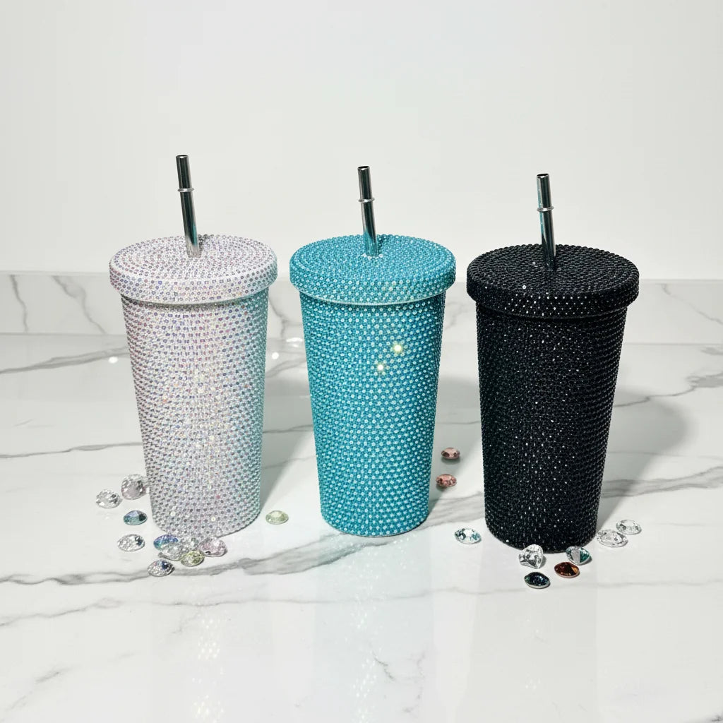 2026 Fashion Style Thermos 304 Stainless Steel Straw Cup Vacuum Insulated Coffee & Water Cup with Rhinestones for Food Car Cup