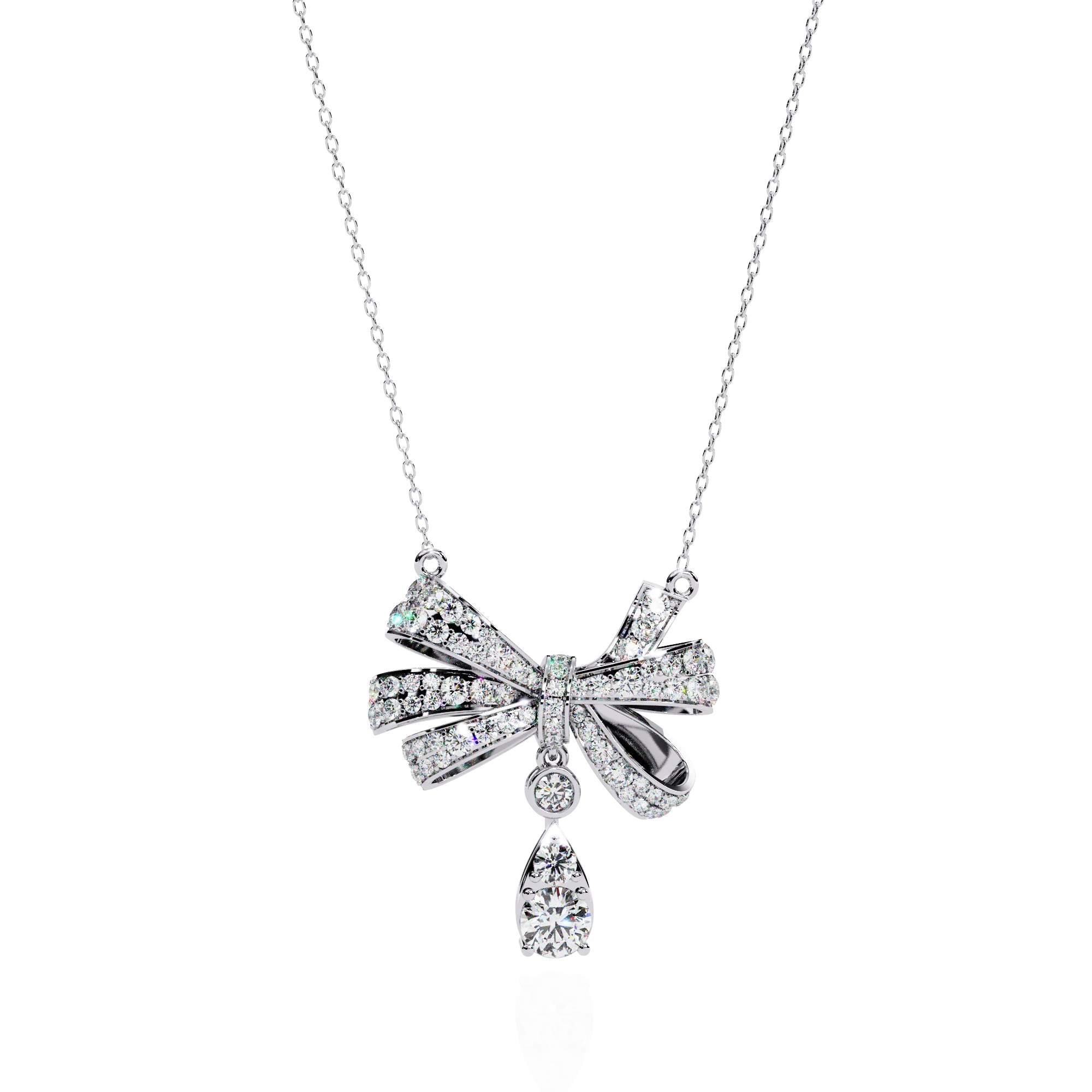 Light Luxury Fine Jewelry Women 10K 14K 18K Gold Sterling Silver PT950 Bow Natural Diamond Classic Style Brilliant Cut Necklace