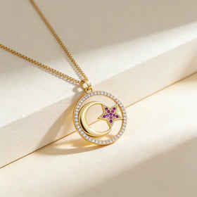 QIKU Romantic Moon Star Hollow Out Pendant Women Necklace Copper Zircon Exquisite Jewelry Accessories Charm Gift Wholesale Price